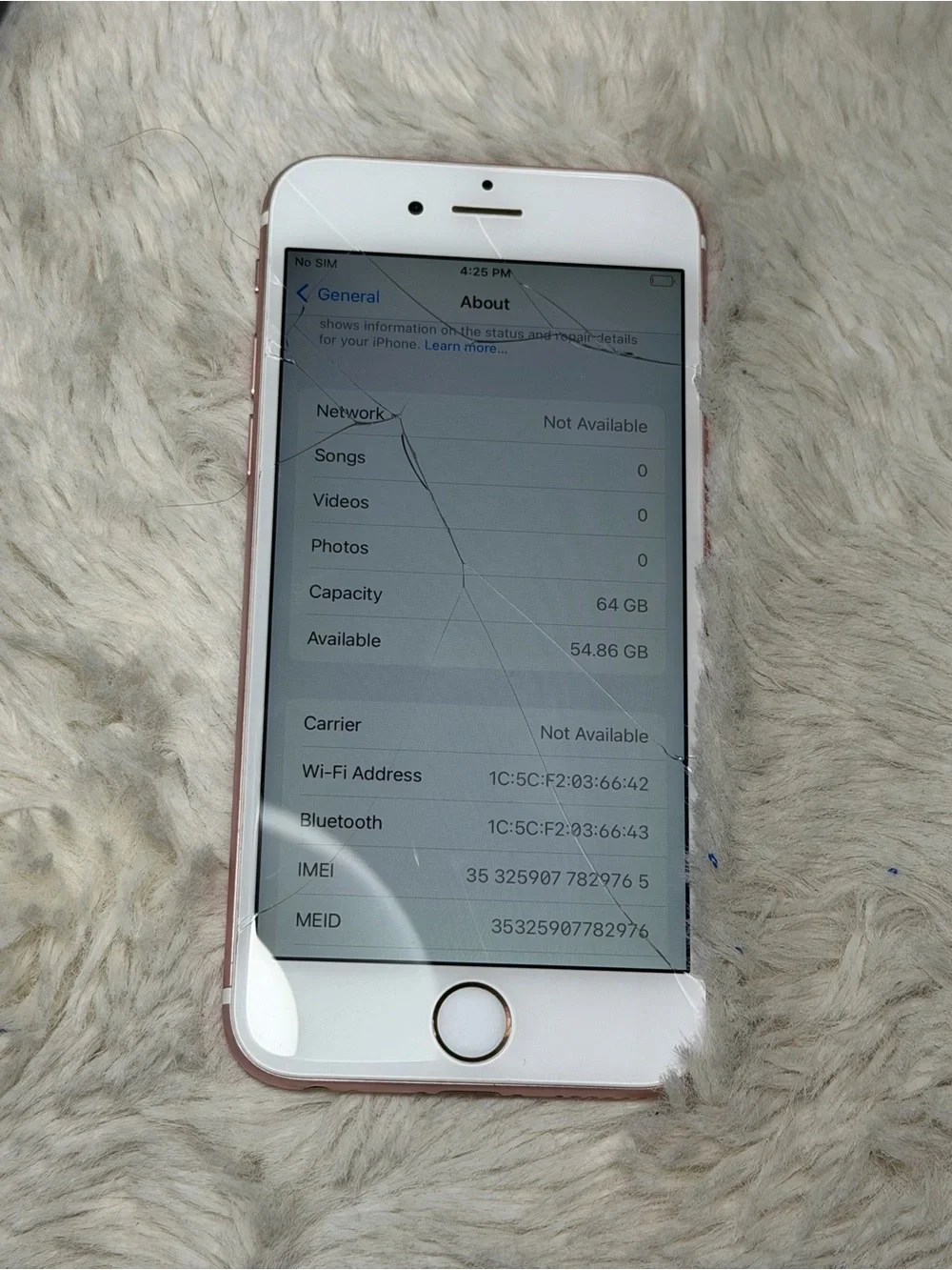 Apple iPhone 6s Rose Gold 64gb  for parts or repair